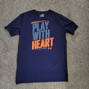 Under Armour YXL Shirt Blue Orange Play with Heart boys loose Youth X-Large
